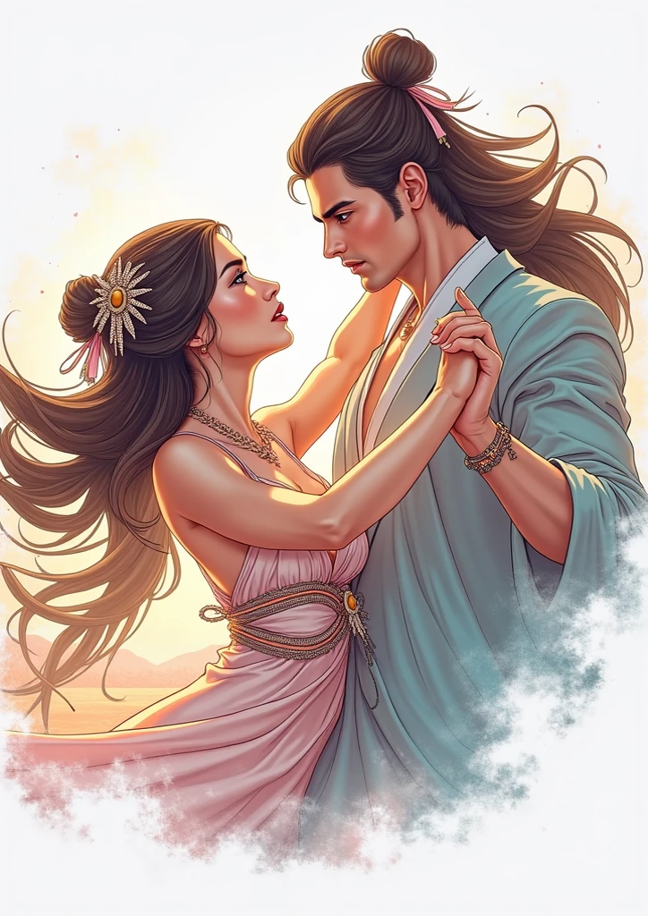tmasterpiece,HighestQuali,Delicate facial features,夏天,8 year old,One boy and one girl,Lingerie transparent,Expose your navel and chest,lake water,Lotus leaf,hugs,Kiss each other,Falling petals,the trees,Blue sky,freshen