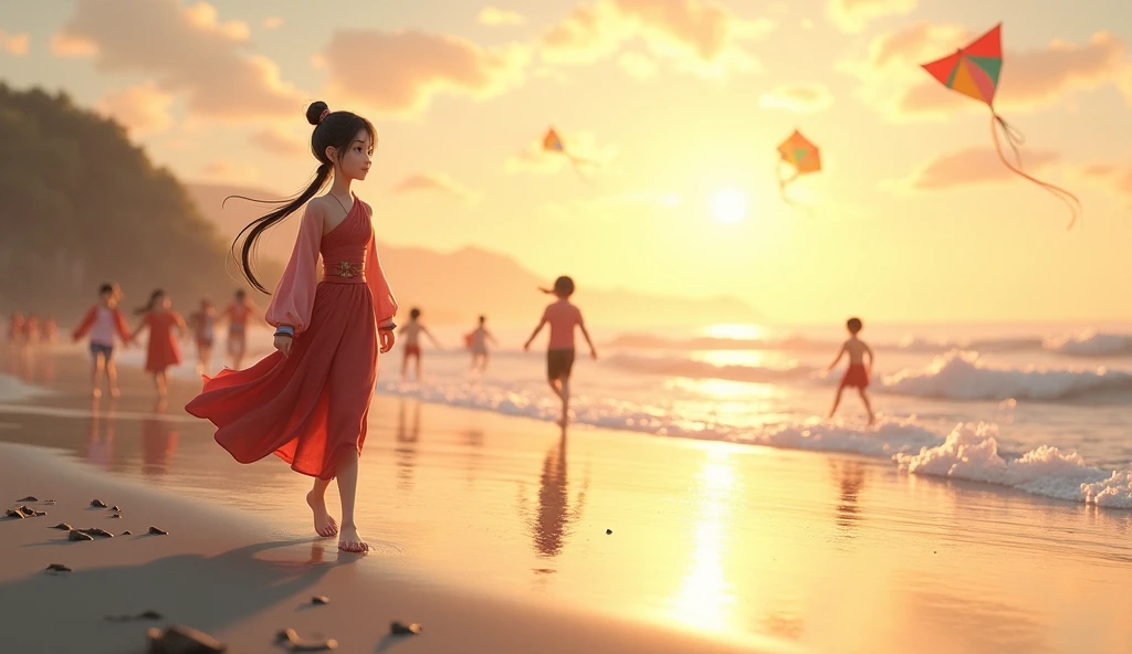 tylee, 1girl, white clothes, full body, walking in front of viewer navel, belly, cute, cleavage, legs, skinny, sexy, beach, looking away, full body shot, small ass, best quality
