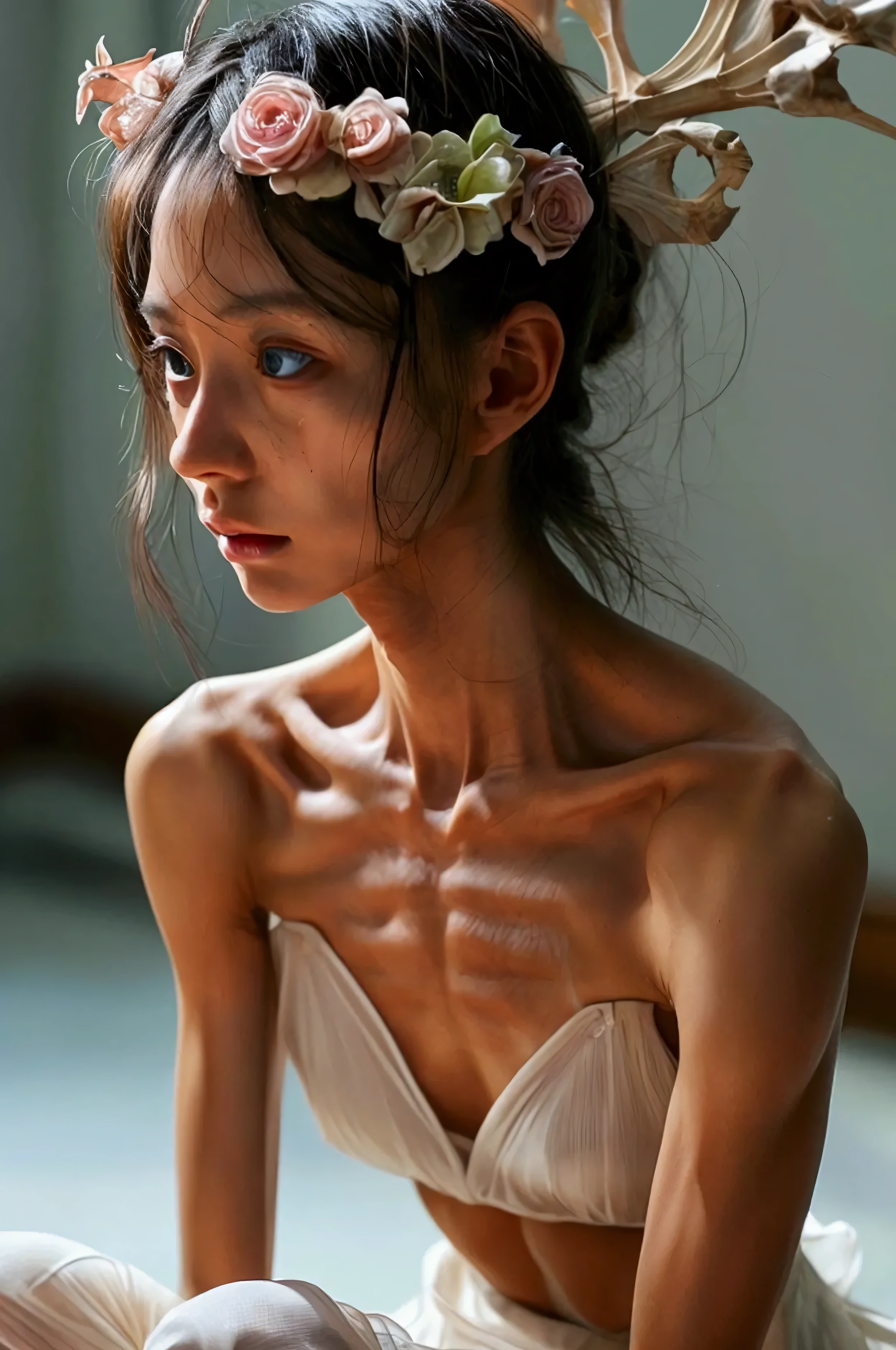 laos teen rhytmic gymnast girl, 1 girl, age 18, skinny,thin thighs,model body, skinny ballet model, ballet model, ((looking at viewer)), naked, breasts, nipples, the model is standing , front shot, (pale skin), (big eyes), face forward, blond pink hair (long shiny ponytail hair) , (looking at viewer:1.3) very slim, cowboy shot, simple background