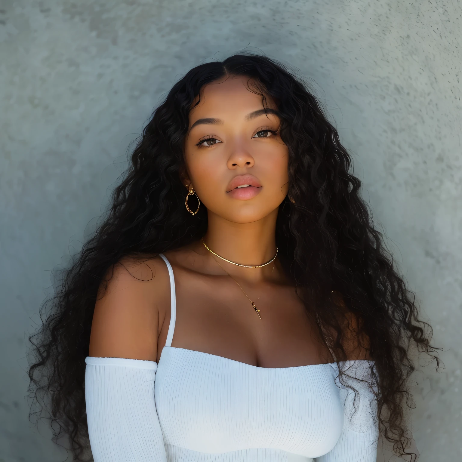 perfect portrait photo of (young black woman)) , best quality, she is wearing a black sweater, soft lighting, gorgeous, black curly woman, full glossy lips,
highly intricate high definition wallpaper