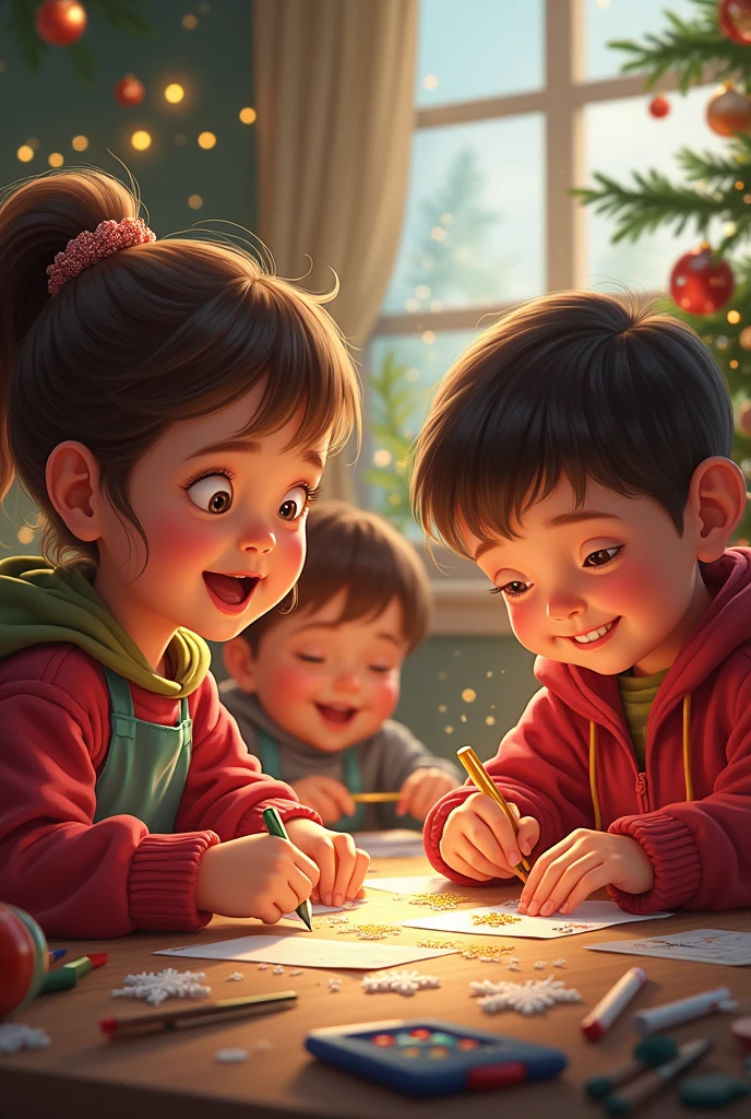 Drawing of a Christmas bauble with children of different colors in it.