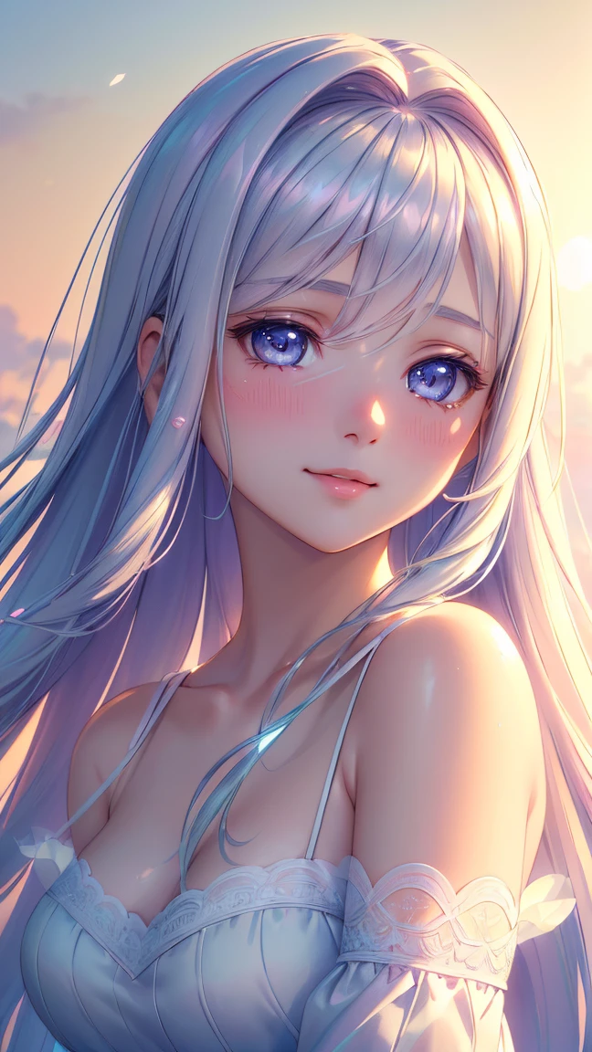 Cute yandere anime girl,,heart shaped pupils,,holding own face,,big breasts,,breathing heavily,,heavy smile,,glowing blue eyes,,long white hair,,wearing a crocktop,,black choker with a heart shaped((masterpiece 4k resolution ))((giant breasts)) black crocktop,,anime blush effect,,wide smile