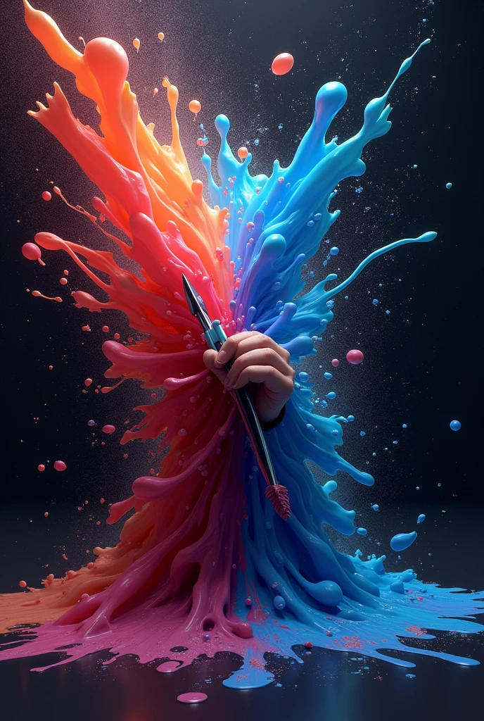 Colorful abstract paint art forming man surfing, Romantic lighting, wave, sub-surface Scatterring, Brightness, Underwater paint art awarded by Alberto Seveso