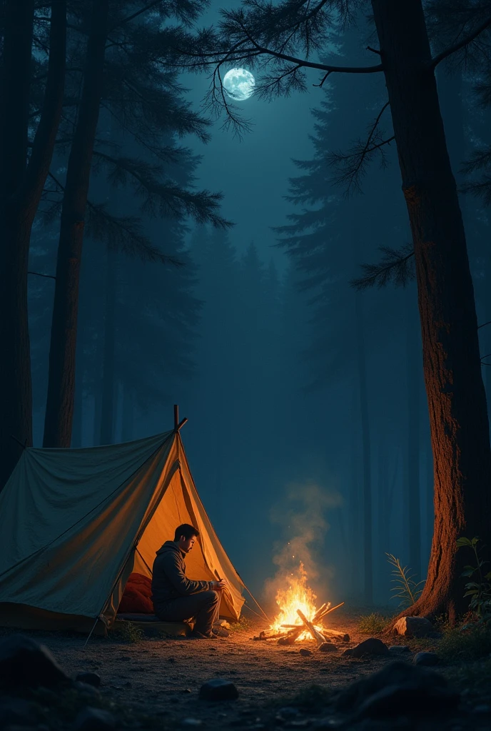 Tent on fire in the rain