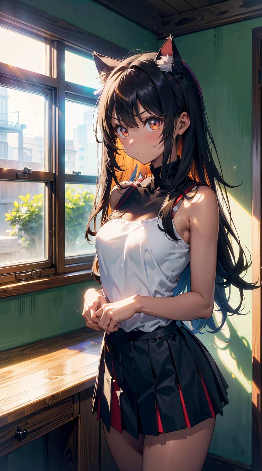 (Highest quality)), ((masterpiece)), (detailed), Natural light,Perfect Anatomy,One Woman,16 year old pretty woman,Very sexy,Baby Face,young woman,Small breasts,Woman standing on floor,(((Skirt lift 1.9)),
Beautiful woman,8-head body line,Small face,Beautiful Face,Big eyes,Beautiful Eyes,Beautiful double eyelids,Beautiful teeth alignment,Beautiful body lines,Slender body,Beautiful Hands,Beautiful feet,Long hands,Long legs,Long and supple hair,Twin tails,Shiny Hair,Beautiful black hair,Full Body Shot,Embarrassed expression,blush,Crying face,mouth half open,Beautiful shoulders,Beautiful clavicle、(Sweat),((Steam 1.4)),Embarrassed expression,blush,humiliation,((Open-collar shirt,Unbutton your shirt 1.8,White shirt 1.3)),Shoulder out,Beautiful shoulders,Beautiful clavicle,Not wearing a bra,Nipples that seem to be visible,(((Valley 1.7))),mini skirt,White panties,