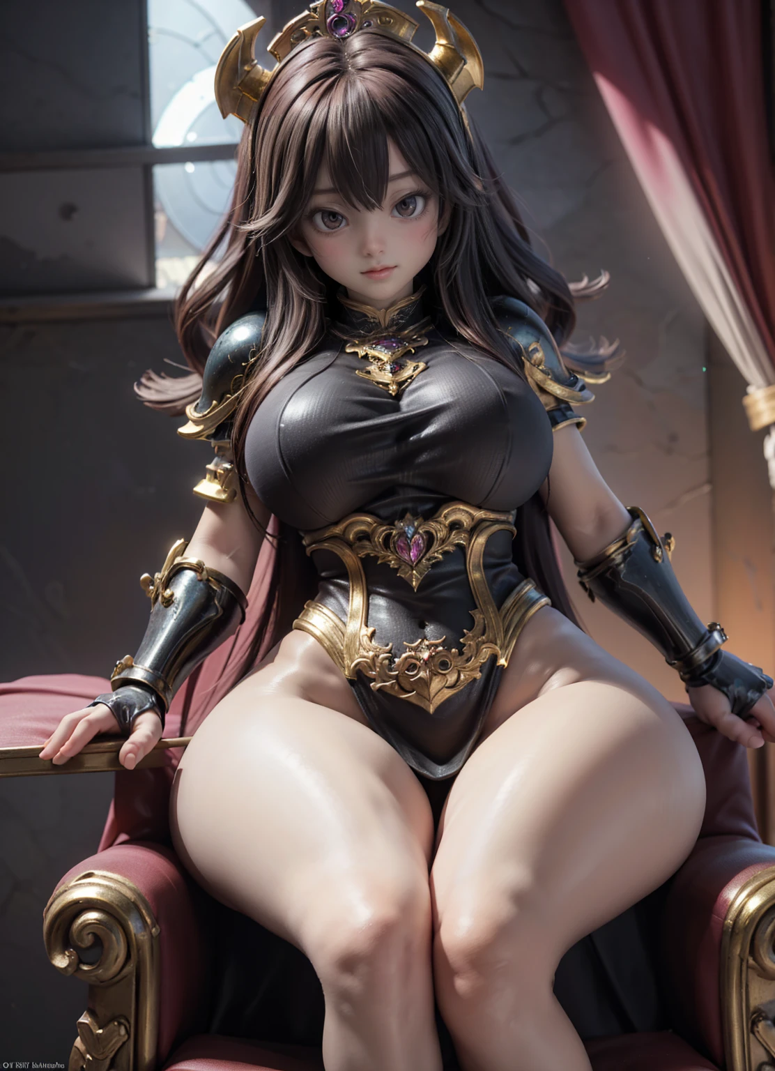 Ultra-HD,  8k resolution ,  prismatic color palette , super-resolution,  Incredible level of detail , Dragon woman ,  sitting on a throne ,  very big boobs,  wide hips ,  dressed in light armor ,  correct anatomy ,  very high-quality lighting
