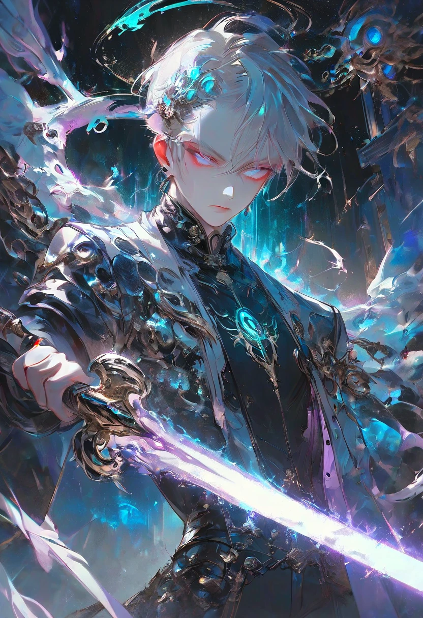 armed,weapon, holding weapon,stylish boy, beauty face, fantasy character, aura art, ethereal atomosphere,interface design, digital artwork, futuristic design, glow neon, glow button, inside futuristic rectangular frame, he fight with glowing sword, global illuminaton, energy burst from sword
