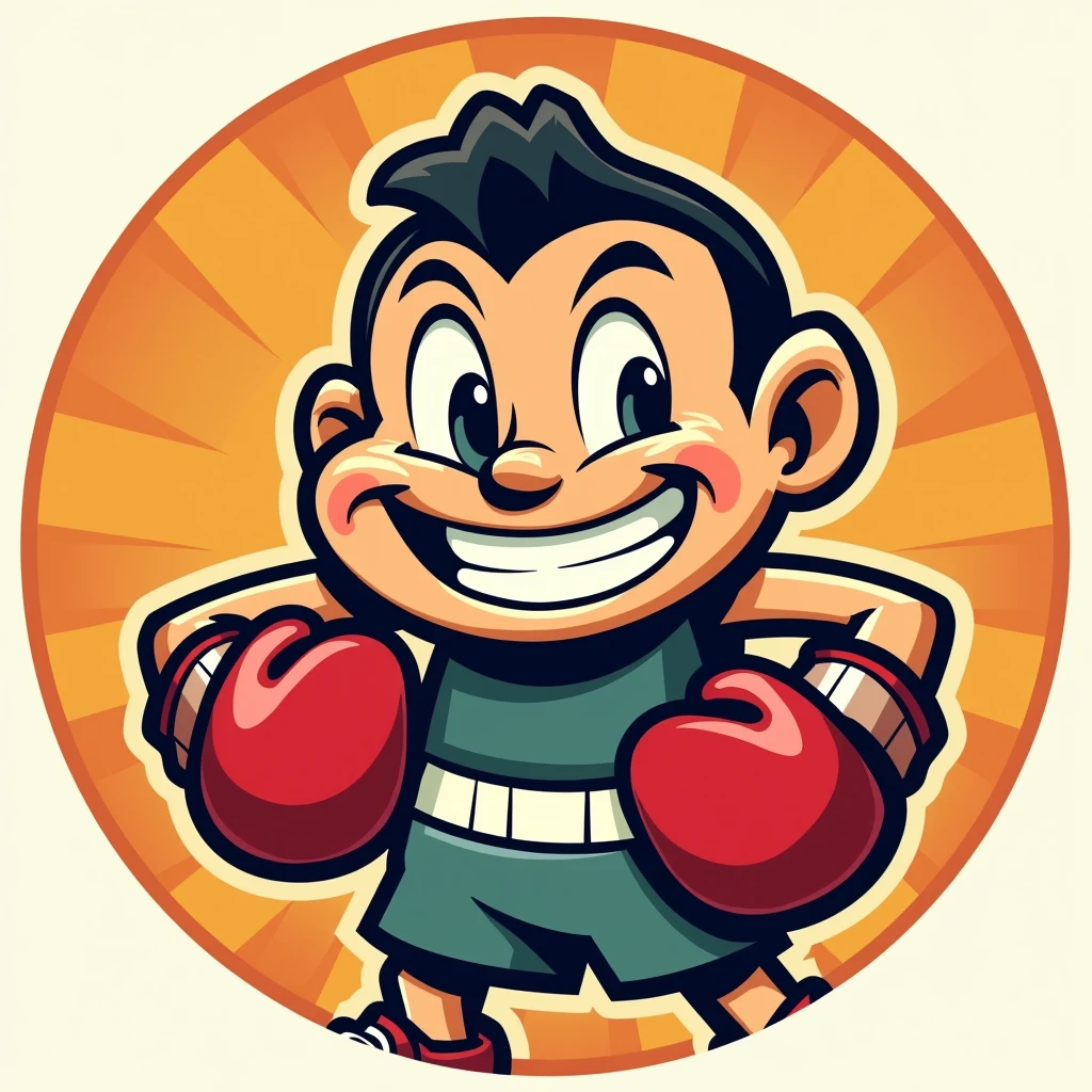 1920's cartoon mascot logo in circle, boxing ring, text Liparteliani