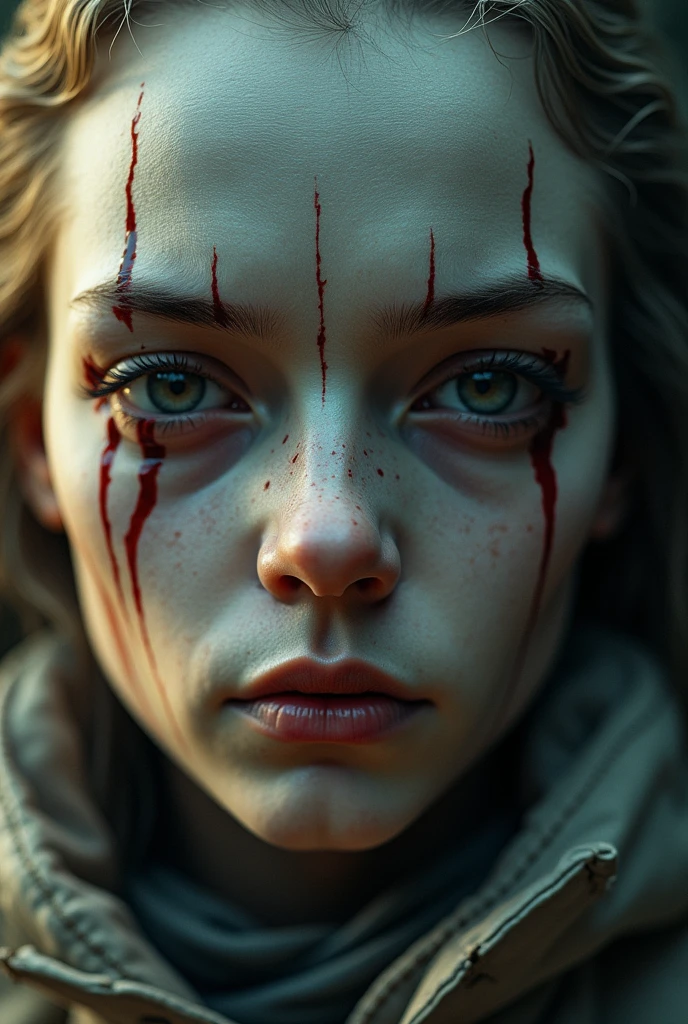 black and white and blue and red,(Best Quality, ultra detailed, High resolution, Extremely detailed CG),plano general,The dead angels lie on the edge of the cliff.,She is very beautiful,she likes blood and the sea,bloody rain, mystic,fanatic, Intricate, surreal,delicate