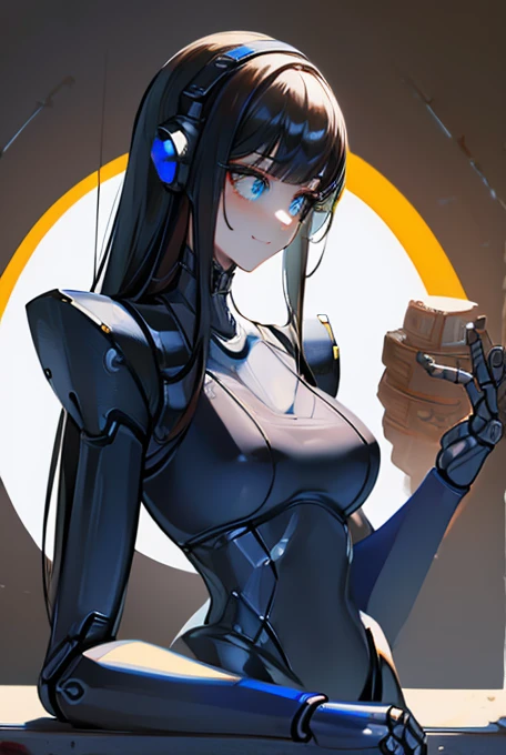 (masterpiece),(Highest quality),(Super detailed),(Best illustrations),(Best Shadow),(Absurd),(Detailed Background),(so beautiful), 16K, 8K, 4K,(Best Shadow),robotization,woman ,big bust,Robot Joint ,Metal skin,Black robot Suit,long hair,a black robot suit that covers the whole body,robot hand,cyber bodysuit,mecha head,(Detailed hands and fingers:1.2),Ball joint robot body,doll joint,beautiful face,beautiful robot girl,robotic eye,robotic hands,(no more human skin),android girl,cyborg girl,F cup, sexy body,(machine made joints:1.2),(machanical limbs:1.1),(blood vessels connected to tubes),(mechanical vertebra attaching to back),(mechanical cervial attaching to neck),no messy picture style,no emotion,tech control,black robot suit,maintenance,smile,hypno,highleg,leotard