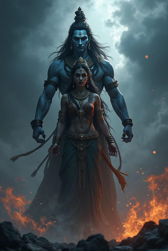 Child Lord Krishna Kalki preaching Geeta to Bhairava in 2898 AD with modern equipment flying all around from the ground to the sky.