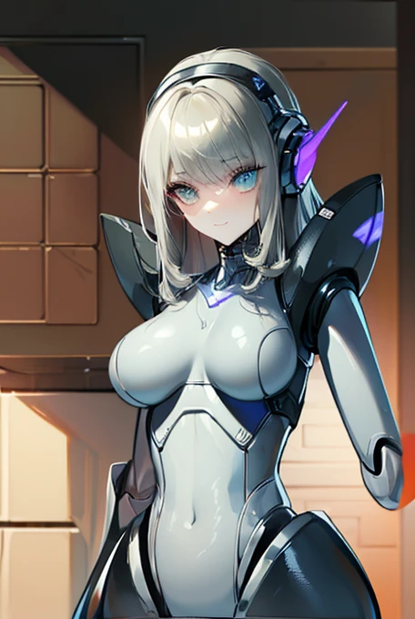 Airi_AoV_HS, 1girl, (28s:1.4), solo, white hair, bangs, long hair, very long hair, twin tail, headband, black headband, cyber headband, horns, eyelashes, long eyelashes, eyeliner, sharp eyelids, blue eyes, makeup, lips, earrings, red earrings, head, face, smile, close mouth, breasts, (large breasts:1.2), bodysuit, white/black bodysuit, leotard, cybernetic leotard, bare shoulders, shoulder armor, white/black shoulder armor, transparent shoulder armor, arm armor, gloves, gray gloves, thighs, white thighs, stockings, cyber tights, boots, long boots, platform shoes, , white blackground, indoors, lying on bed1:2 (mature female:1.4),
