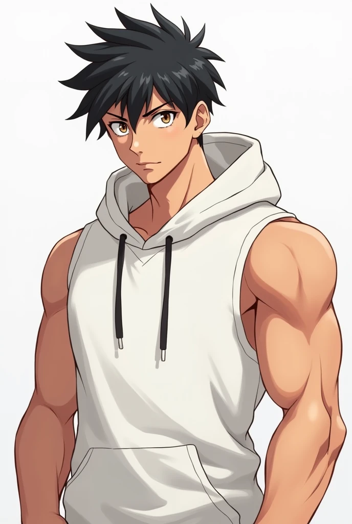 black young man, drip, white shirt, short hair, black hair, zoro hairstyle, smile, lindo, bleach pose, anime style, man, black, show