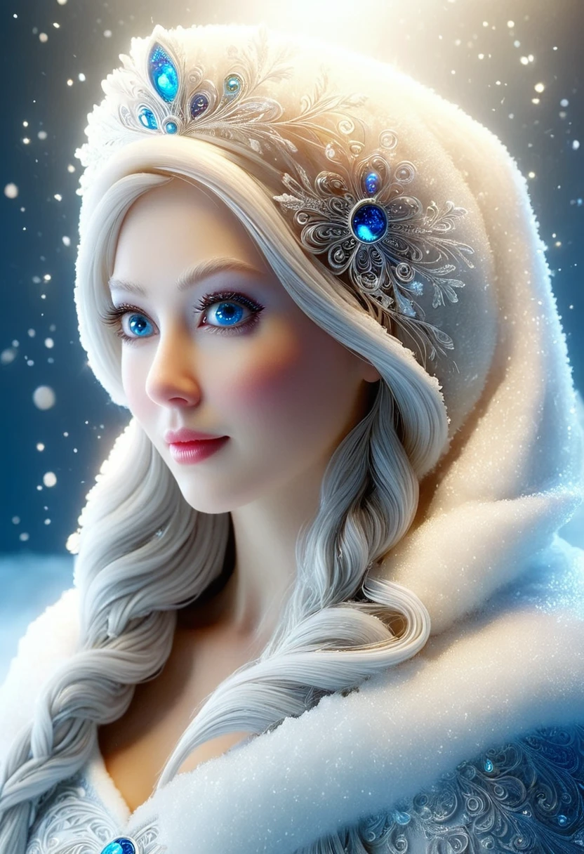 (Backlight), Portrait of the beautiful Snow Maiden, big expressive eyes, slight smile, Masterpiece, best quality, ultra high definition