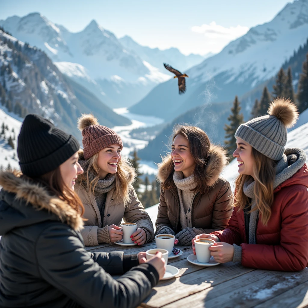 Winter, Hot Women, mountain, Balloons, Sun