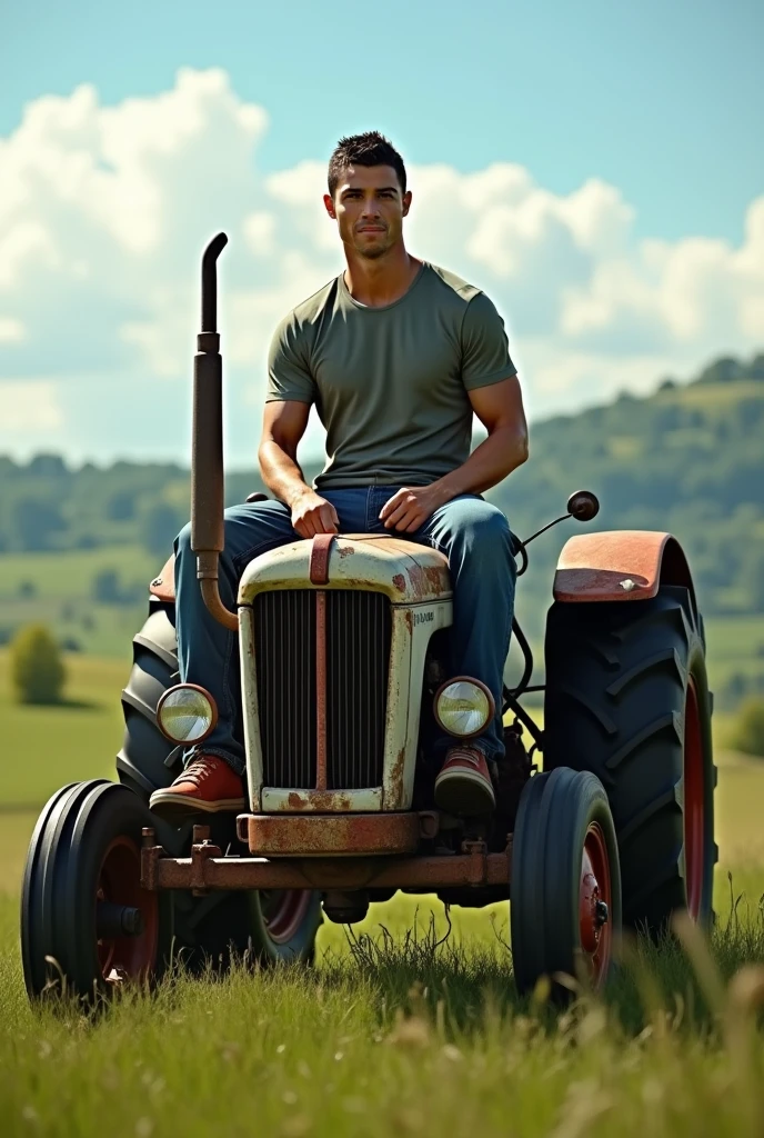 1 super hot and sexy fullbody man driving a ford old ford truck and smiling on a rural pathway Art style of leng jun and norman rockwell Specifications, Material, ultra realistic oil painting Lighting, storbe lighting, golden hour Composition, rule ot thirds composition, Details, ultra intricate detailed Colors, intense dark color palette Angle view, fullbody, ((view from front)) Age and race, a young man, latino, His face is thin face, straight nose, thin lips, square chin, large black eyes, short black, wavy hair, in roberto ferri style His body is , cinnmon skinaesthetic slim athletic body, very tall, latino, realistic skin, gorgeous, realistic detailed tonned muscles, barefoot, perfect anatomy, muscled fitness body, 195cm tall, realistic skin, skinny realistic detailed muscles, He is wearing fllip flop sandals, shirtless, pantless, He is doing the action of drinving an old ford truck , highlight the muscle definition perfect detailed feet, relaxed body lenguaje, relaxed face expresion. In the background, rural pathway farm, corn fields, cows, dogs Complements, hyper detailed scene, hd, 8k resolution, FULLBODY, 16k resolution, hd,
