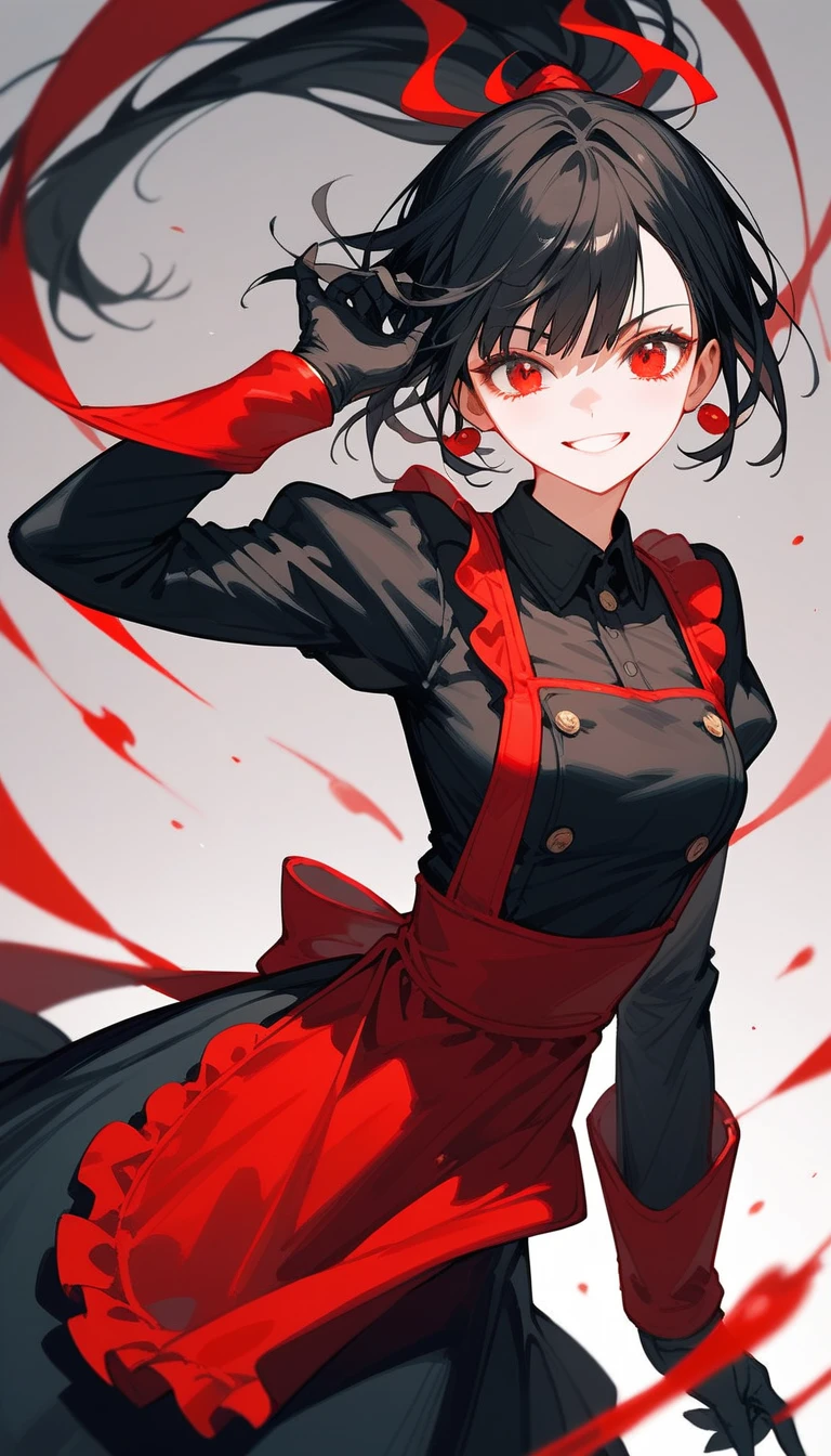 Cat-eared girl、cute、bright red uniform、A girl wearing clothes that reveal a lot of bare skin on her back、muzzle firing bullets、Real Style、There is a hill nearby、A big blue factory in the far background、Silence from the chimney々black smoke rising、girl in red uniform、Crisp Ome