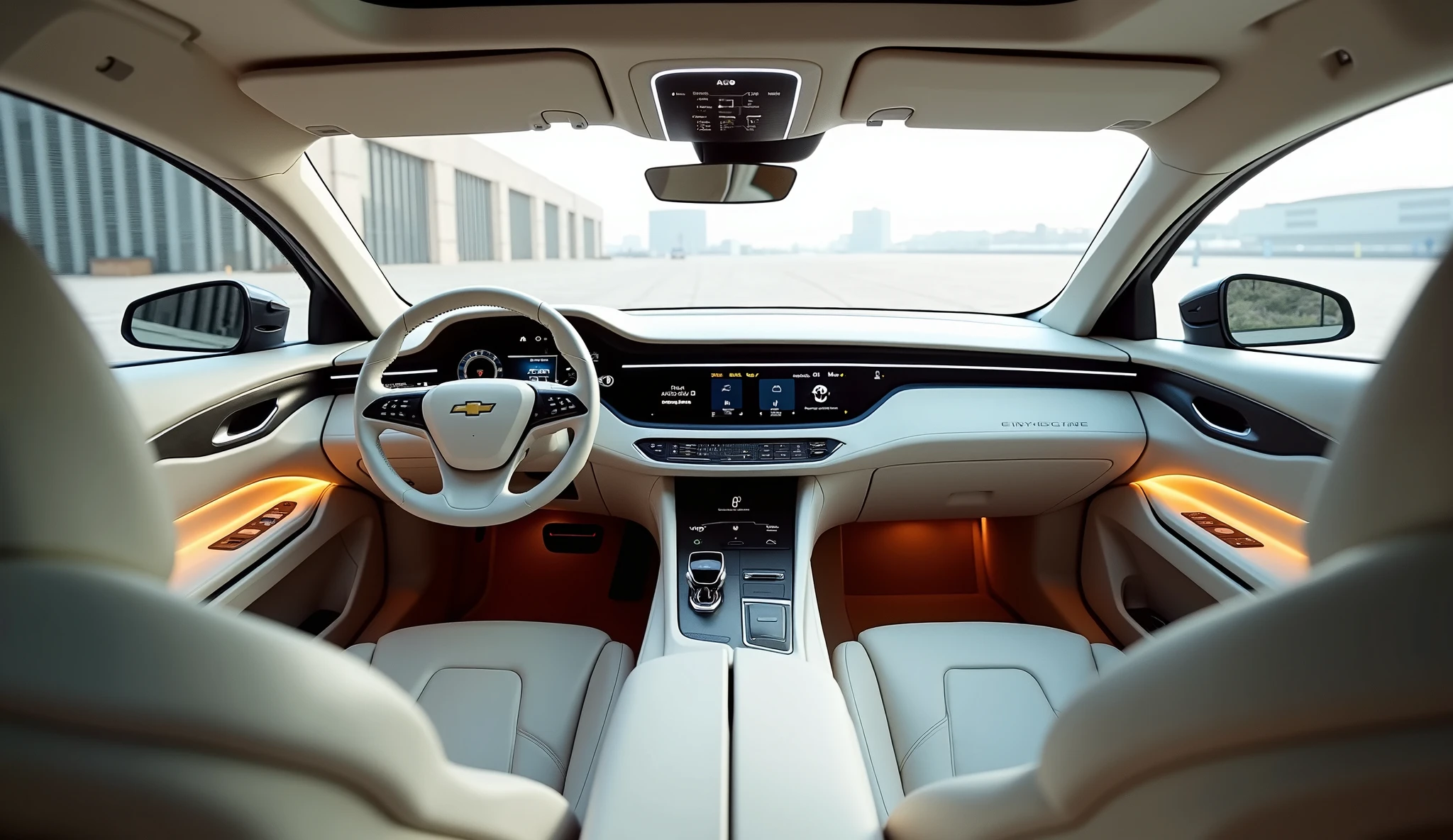 interior straight view of 2025 , Chevrolet Impala captured from creamy white dashboard