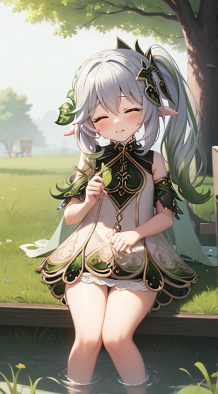 (High quality:1.6), (masterpiece:1.6),(very detailed:1.6), girl, flat brest, short silver hair, green eyes, (chibi:0.6), (standing split legs:1.4), in a forest, (sitting front:1.4), (barefoot:1.4), (detailed feet:1.3), (five fingers on each limb:1.6), (fingers without nails:1.2), (pussy without panties:1.3), (detailed hands:1.2),
