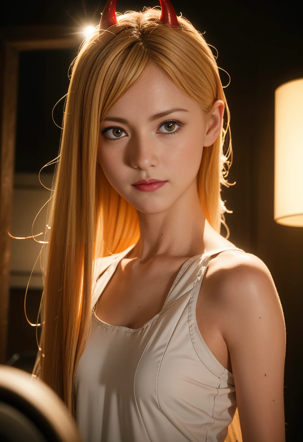 masutepiece, Photorealsitic, Best Quality, intricate and delicate, 8k wallpaper, top-quality, masterpiece, realisitic, ultra-detailliert, 1人の女性, smil, Looking at the camera, Tangerine V Neck Dress, Focus on the face