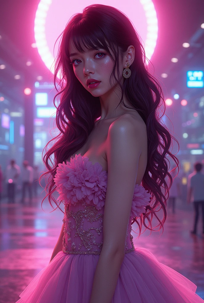 (best quality, photorealestic:1.37), Vivid colors, Portraits, Soft lighting, bokeh, flowing movement, Dreamy Atmosphere, modern train interior, Window reflections, stylish pose, elegant posture, relaxed expression, subtle smile, peaceful atmosphere, urban environment, Night scene, neon lights, fashionable accessories, Abstract patterns, comfortable seating, Gentle curves, Smooth texture, Luxurious materials, glossy finish, Vivid shades, Seductive beauty, self-confident charisma, contemporary works of art, graceful presence, beguiling charm.