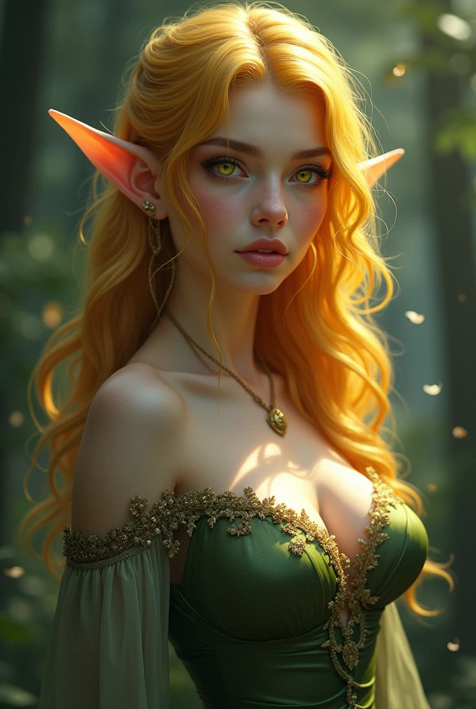 a winsome elf maiden, beautiful detailed eyes, beautiful detailed lips, extremely detailed face and portrait, longeyelashes, pointed ears, graceful pose, intricate and detailed fantasy forest background, sunlight filtering through the trees, warm color palette, cinematic lighting, digital painting, concept art, (best quality,8k,highres,masterpiece:1.2),ultra-detailed,(anime,watercolor,:1.37)