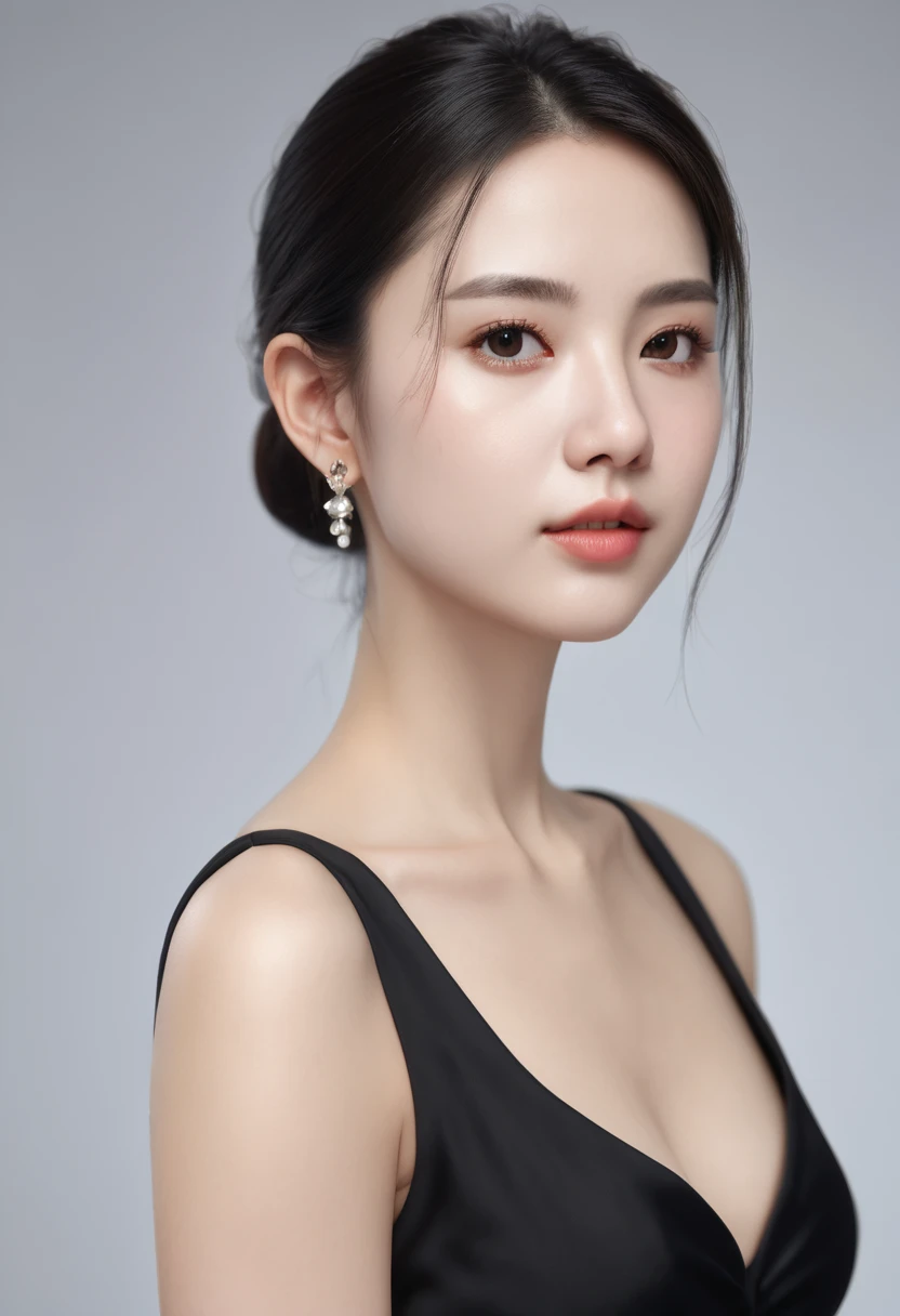 8K, Ultra-high resolution, best quality, masterpiece, Surreal, photo, 1 girl, (16 years old:1.3), pretty girl, Cute face, Beautiful eyes in every detail, 細かくdetailedに,masterpiece,Japanese female announcer,(masterpiece:1.21),(best quality:1.21),8K,detailedな,超detailed,Writing border depth,Wide Angle, Medium shot, Intermediate pose ,Full body hip lift pose , Above the knee position , A girl,Pretty Face,Elegant hands,Real skin texture,Solitary,Viewer,beauty的背景正在流行,(灰colorの背景のポートレートphoto),iris,Beautiful details,Random_color_Lipstick,Eyeliner,eyelash,Random_color_nail_Grinding,earrings,necklace,Metallic copper hair,Hair Bun,conceited,High-Key Lighting,shadow,Sexy pose、see through 、Looking at the audience、beauty,Long Neck、Smile、Please close your mouth and smile、(((Ideal body shape))),A cup small breasts :2,、image:2、Perfect anatomical structure、鮮明なdetailed、detailed、Surreal、光とshadow,glare,Fashion magazine cover,Thin lips