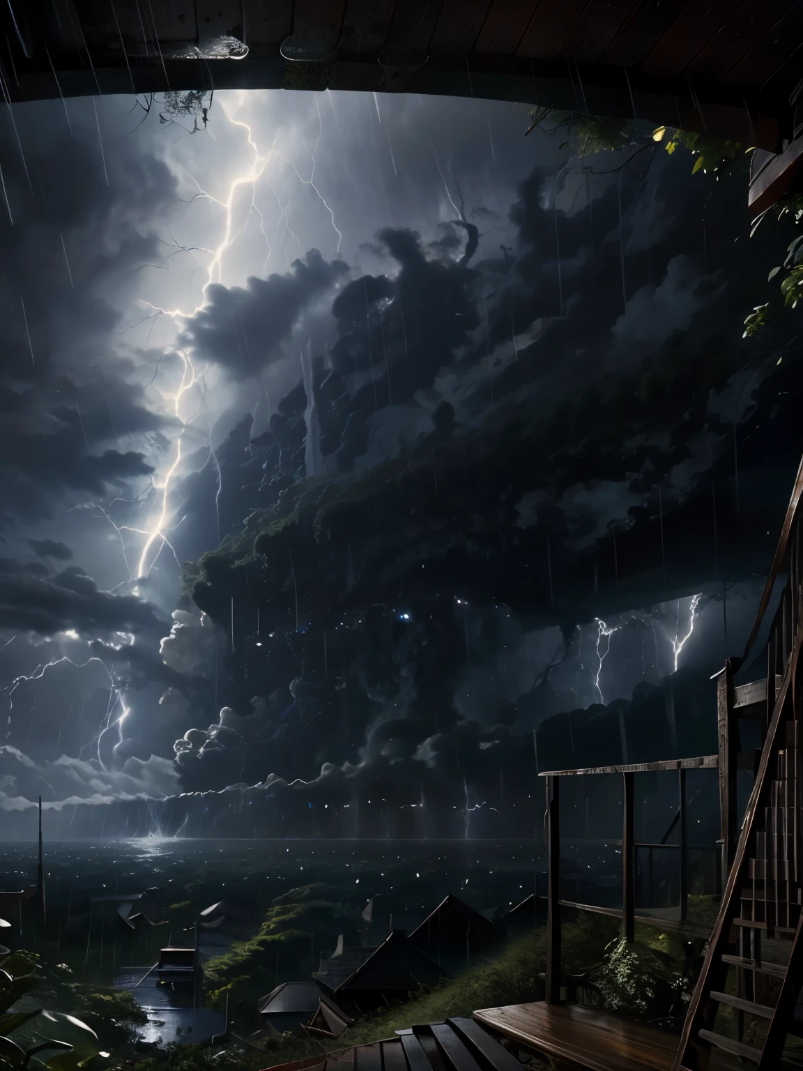 (masterpiece)、 best quality、 very detailed、 high definition 、 Movie-like 、tornadoのstorm、tornado、storm、Heavy Rain