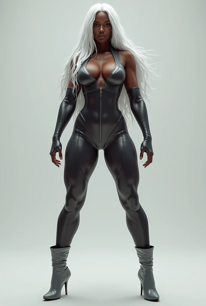 Appearance
Gender: Female
Age: Mature
Race: Drow (elf with dark skin and white hair)
Height: Standing upright and symmetrically
Head: Facing the viewer
Skin: Gray
Background: Plain Gray
Eyes: Purple
Body: Full body toe to head revealing abdominal muscles
Attire: Golden bikini, Golden handcuffs on wrists, Black leather choker with a golden heart pendant
Accessories: Golden large earrings, golden chain necklace