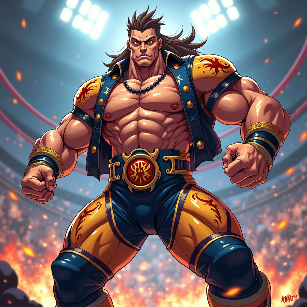 best quality, Asian bara, single man, gold colored theme, ((extreme body hair)), five o clock shadow, huge muscle, short hair, huge biceps and chest, ((paunch)), ((wearing wrestling singlet elbow pad and knee pad)), huge bulge on crotch, wrestling ring as the background, body glistened in sweat, victory pose, one hand above his head
