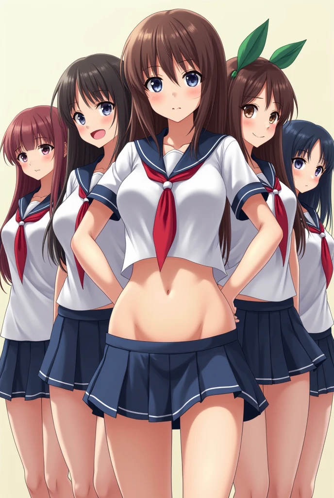 full_NUDE ((small_breasts)) Wearing a black skirt、A group of topless elementary school girls、Anime Nipple Erection
