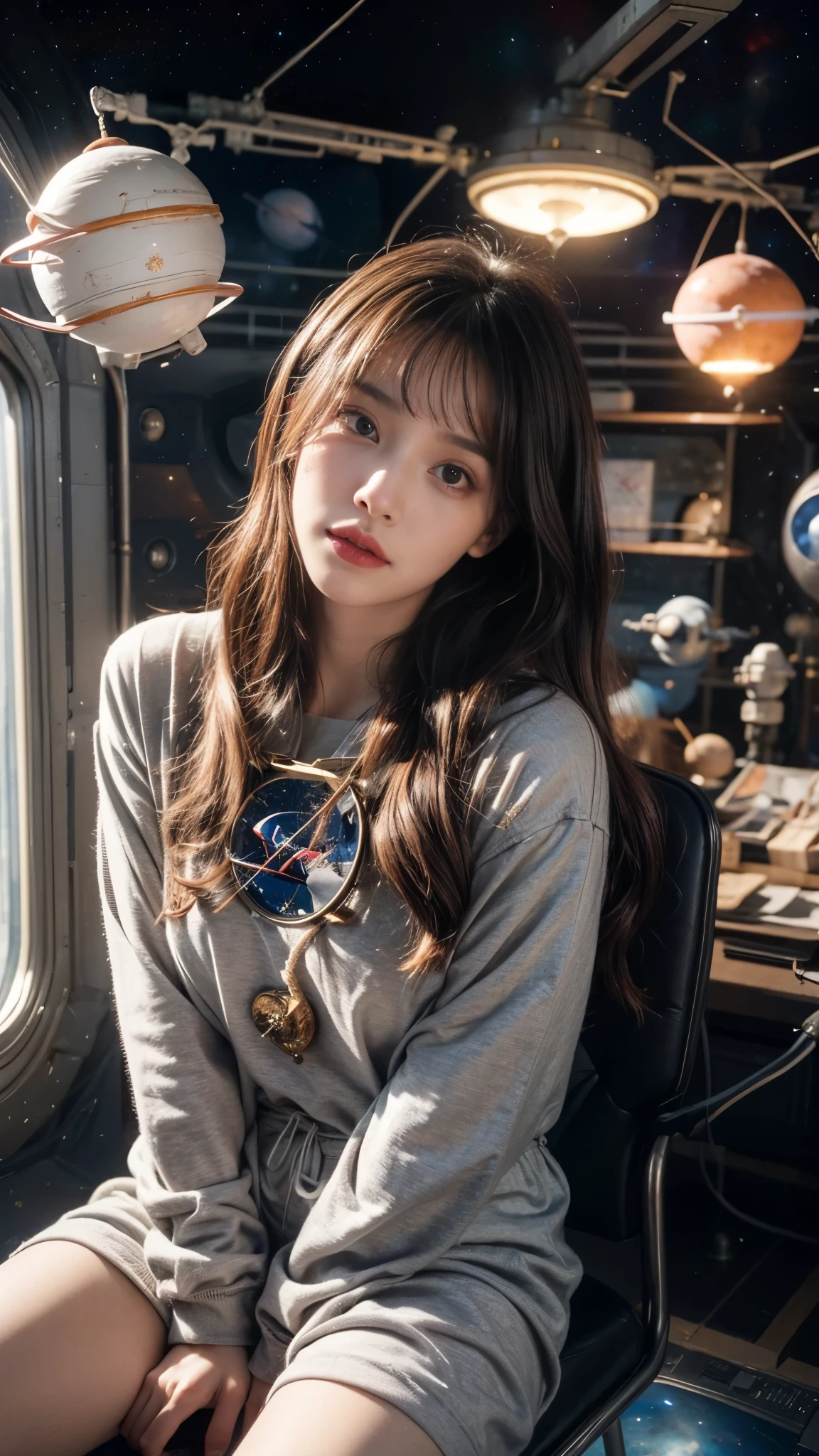 solo, 30yo woman, (Illyana Rasputin:1.2)
, (Beuty:1.3) , (cute:1.0), (selfie1:1), medium length hair, , (freckles:1.0), (black eyes:1.0),, (wearing wizard clothes:1.3), (shirt, pajama pants, socks, :1.1), (seductive smile:0.9), (light red lipstick:0.9), (beautiful:1.0),
(space-station apartment,:1.5), looking at viewer, () , (close up:1.3), Expressiveh, (colorful:1.2), (spread legs:1.0), (standing:1.1), ,(aesthetic),, Explicit camera angle, (ultra realistic, realism:1.7),