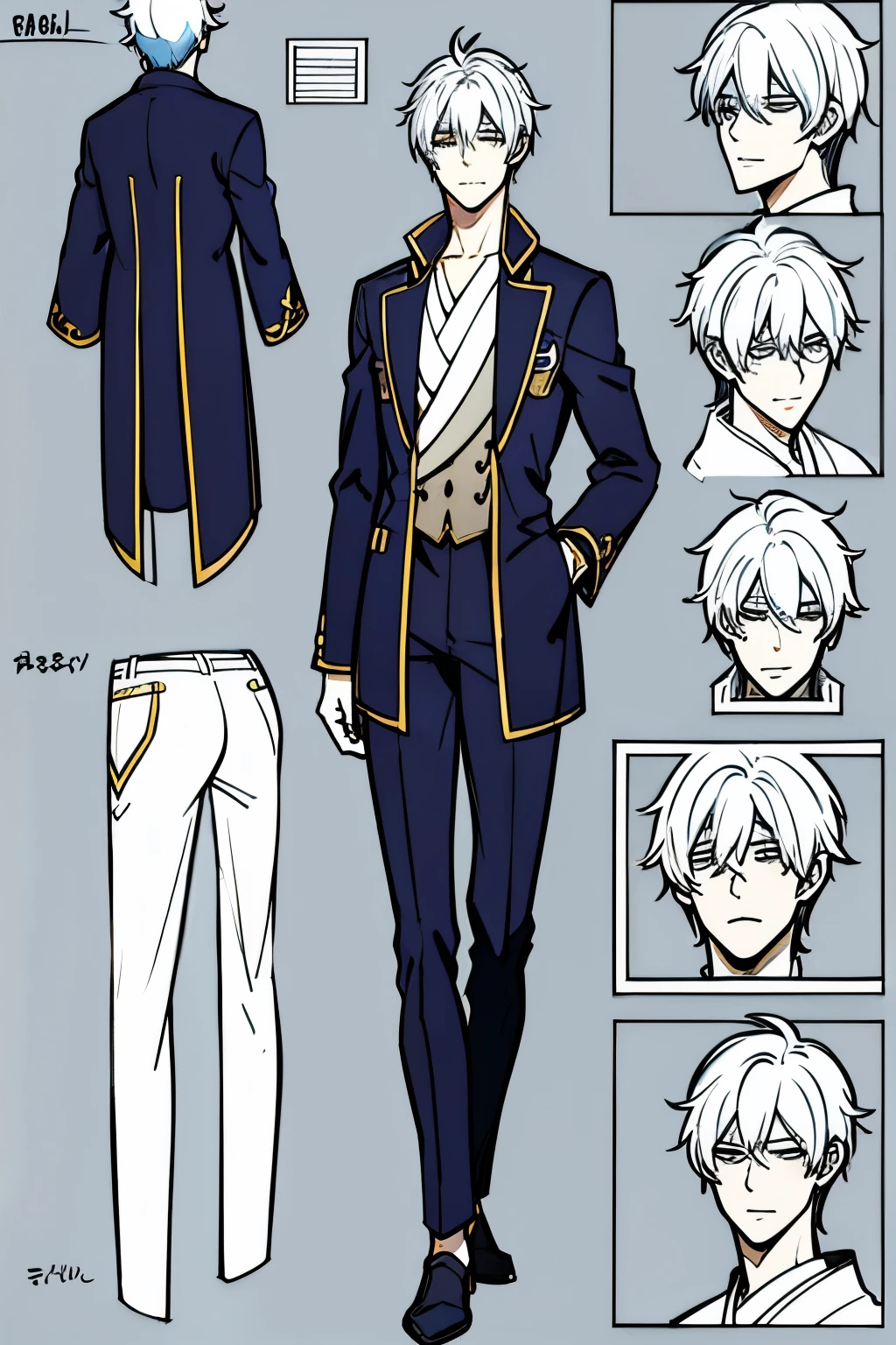 Go Eunhyuk from the Webtoon called Operation True Love, concept art, character concept, handsome main character, japanese fantasy school uniform, full body, character sheet