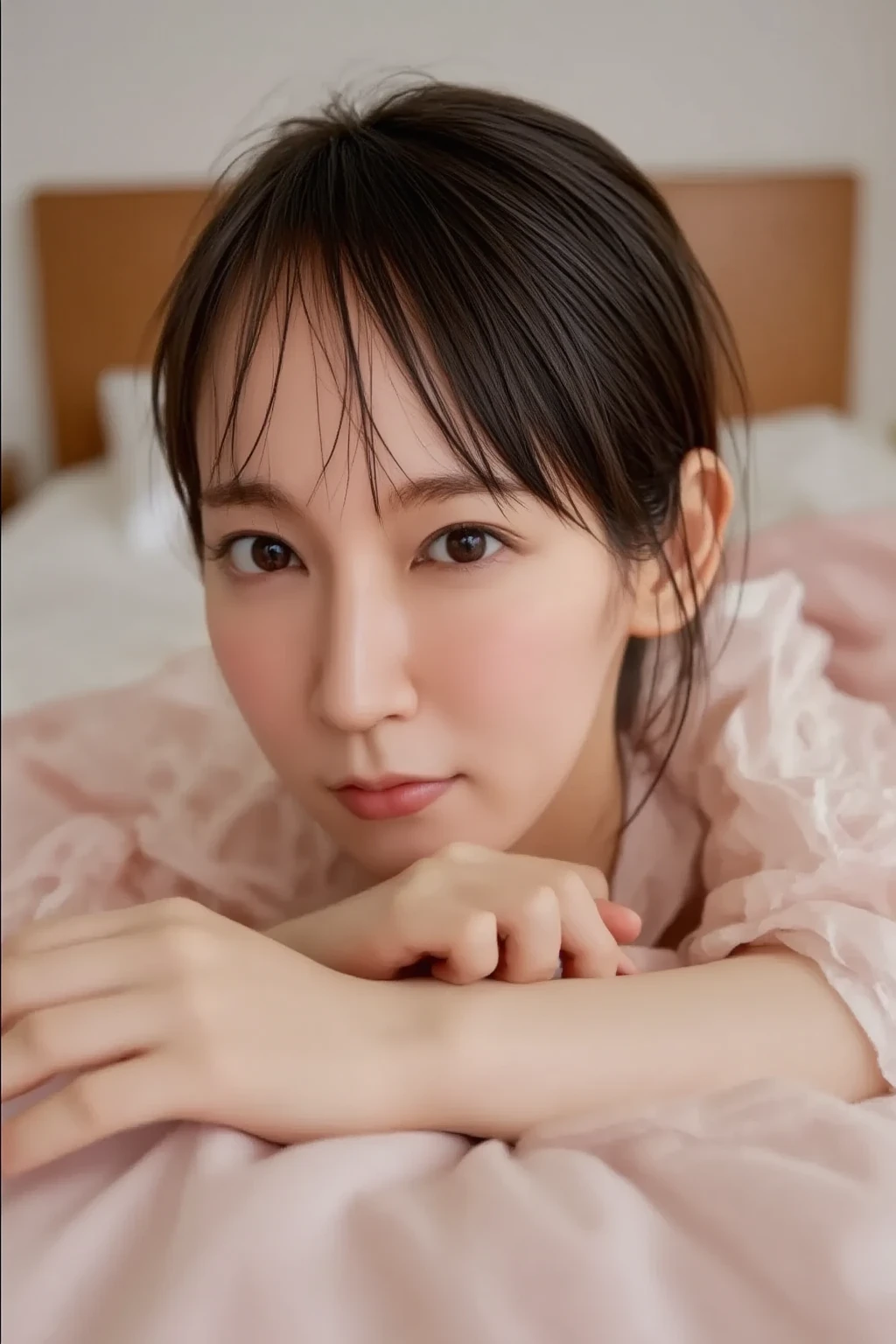 1 girl,(Best quality, 8k, 32k, Masterpiece),(Realistic: 1.5),riho yoshioka:2.5,nude:4.3,elect nipples:2.9,real nipples:3.0,spread pussy:4.2,flushed cheeks,medium breasts,straight long hair,pubic hair:5.1,great laughter,30 years old,on the bed