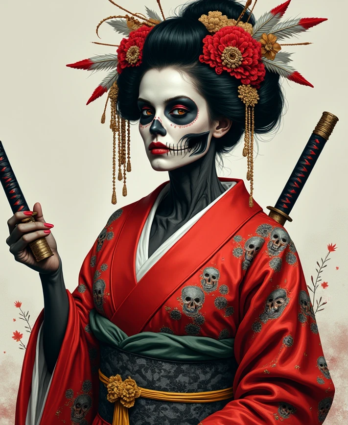 《Avareza》,Bad Geisha Girl and Lots of Skulls。Black smoke,diamond,Avareza,Tattoo,Wine Bottle,chaos,Life is varied,The devil's eyes are deep and burning with fire,The body is shrouded in a dark atmosphere。Their faces may be smiling,Maybe there is a deep sadness hidden。Symbol of the devil,They tempt people to explore the edge of darkness