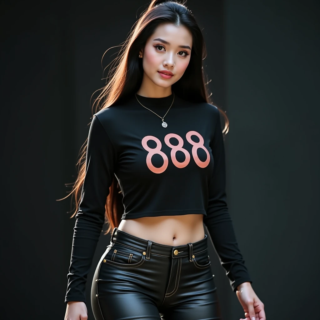 3D Girl in a black shirt with a name PBM with dragon at the back