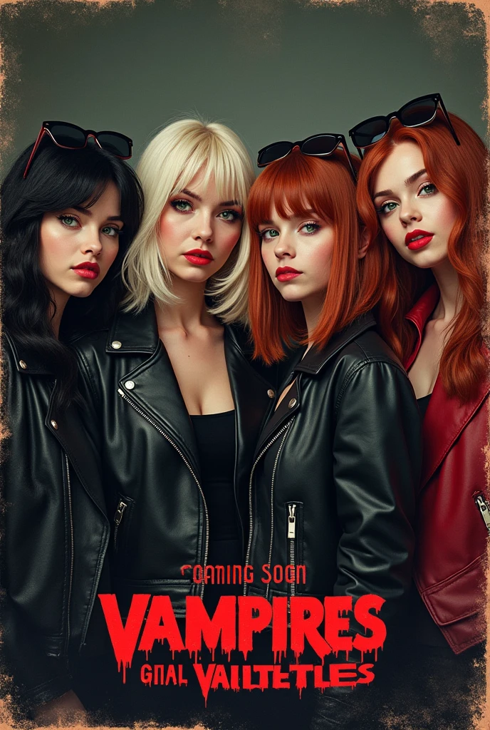 A half body, portrait of 3 girls German children long red hair of 12 years, red leather jackets, holding in their hands a cross, background of chains, chain, more chains, many chains, , red, red fire, many background flames.