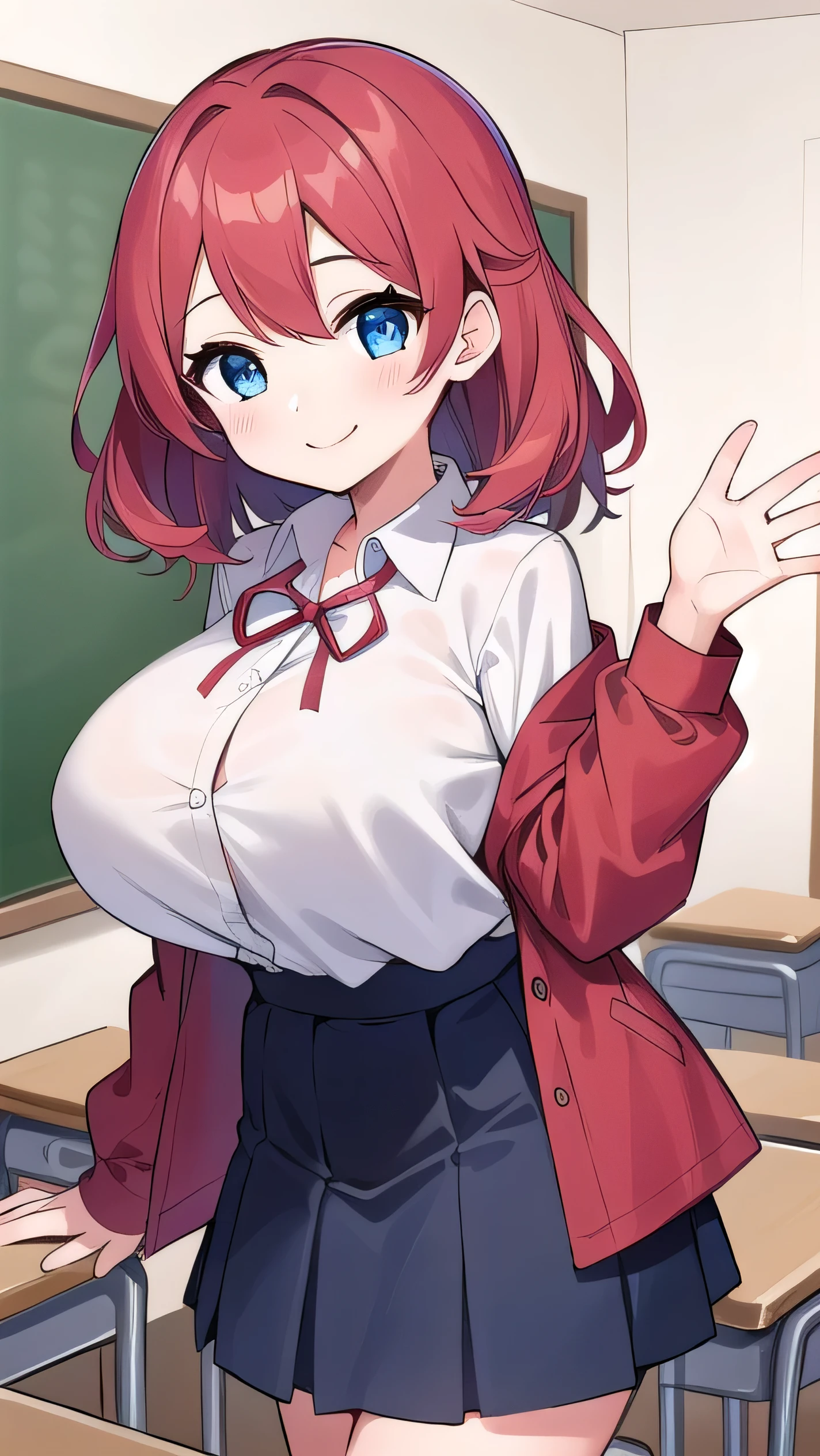 Big breasts, red hair, blue eyes, droopy eyes, naked, elementary school student, (super big breasts:1.2), (medium hair: 1), elementary school student, young face, short height, ************, shy Agari, slightly smiling, classroom, straight hair , (Naked: 1.5)，nipples are visible，pussy are visible