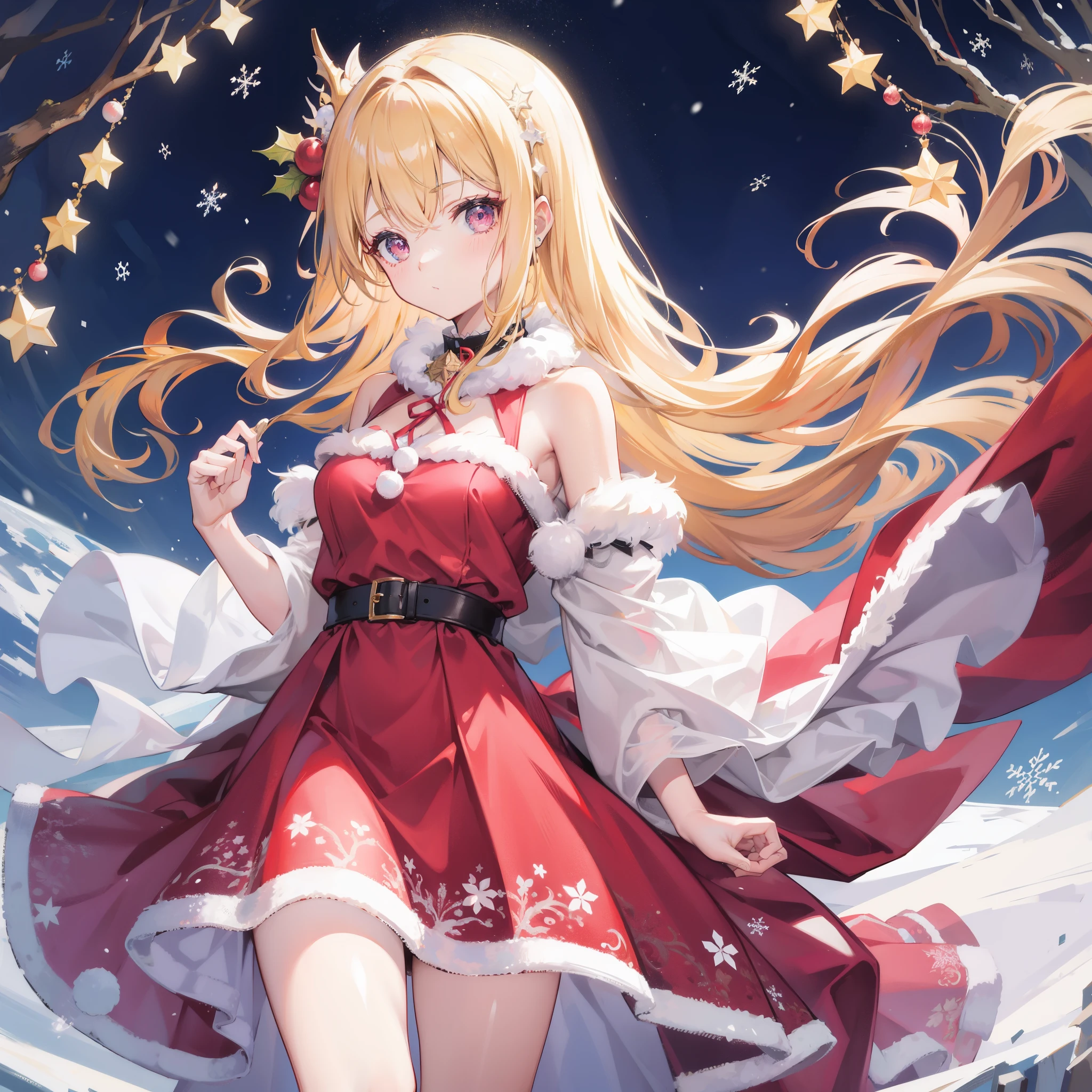 Anime girl in a red dress with a white cape and stars - SeaArt AI