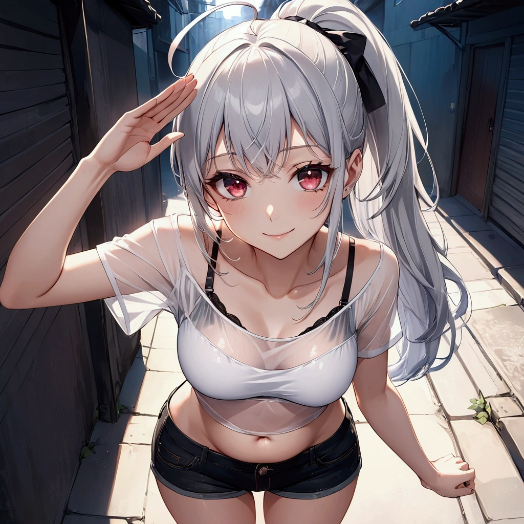 high-key and low-variance brightness scale,soft light,realistic light and shadow,light and dark interlaced,(close-up underboob:1.3),female focus,looking at viewer,dramatic angle
(masterpiece),(best quality),(highres),(by famous artist),(((official art))),(by Paul Hedley),(illustration),
1girl,(frieren:1.6),(elf:1.4),fashionable female
(small breasts:1.3),(underboob:1.5),(see-through),(whole body),(round face),(pointy ears),(slim legs),(skinny body),(detailed beautiful face),lustrous skin,shiny skin,(articulated fingers),(sweat:1.3),navel,midriff,fullness lips
(white tank top:1.4),(thong:1.4),(frayed denim shorts),(white socks),(sport shoes),(off shoulders),(belly chain),belt,hair ornament,heart-shaped earrings,silver bracelet,black choker
indoor,(clothing store:1.4),(multiple clothes),small items on display,various accessories,jewelry,earrings,makeup,collarbone necklace,headpiece,
((seductive smile)),blush,((sitting)),(fellatio gesture,tongue out),
(sunglasses:1.3),green eyes,
(white hair),long hair,(twintails:1.4),parted bangs,(reflective hair)