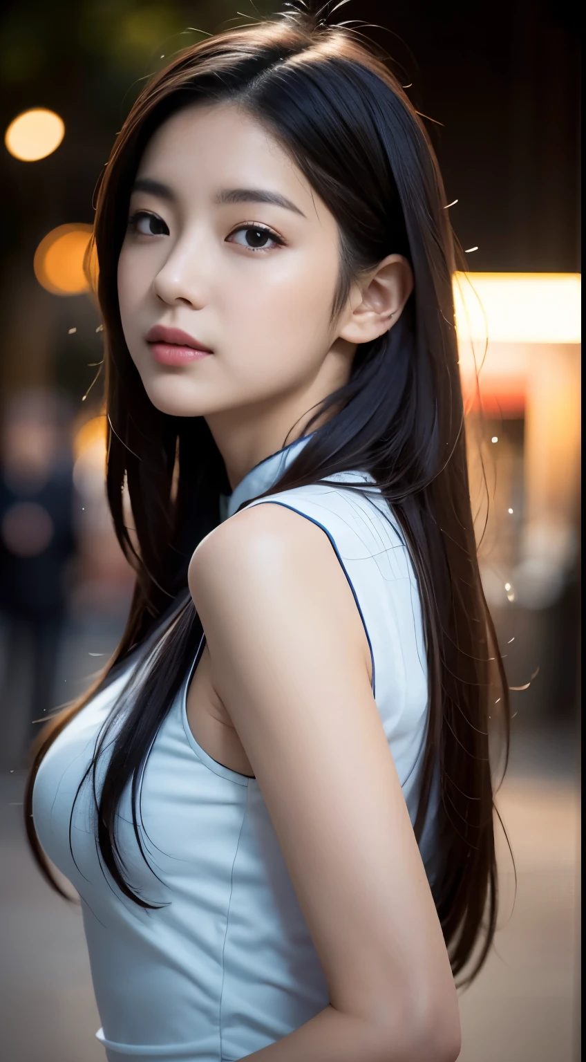 Arafed asian woman with long black hair and a white top - SeaArt AI