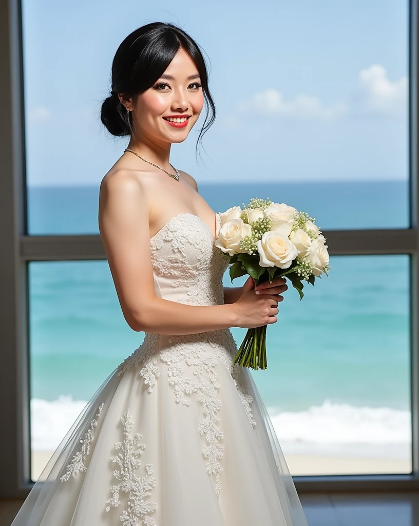 (((        Full body photograph         ,          soft lighting        ,                   sharp focus ,          detailed face of Jacqueline     ))),     of Jacqueline's extremely detailed face, cheerful and flirty face   , ((((   Beautiful woman in wedding dress    ))),   )), brown eyes,          seductive,            ((      smooth and shiny black hair         , make-up,          red lips)), (( Under the skirt)). sexy wedding dress
