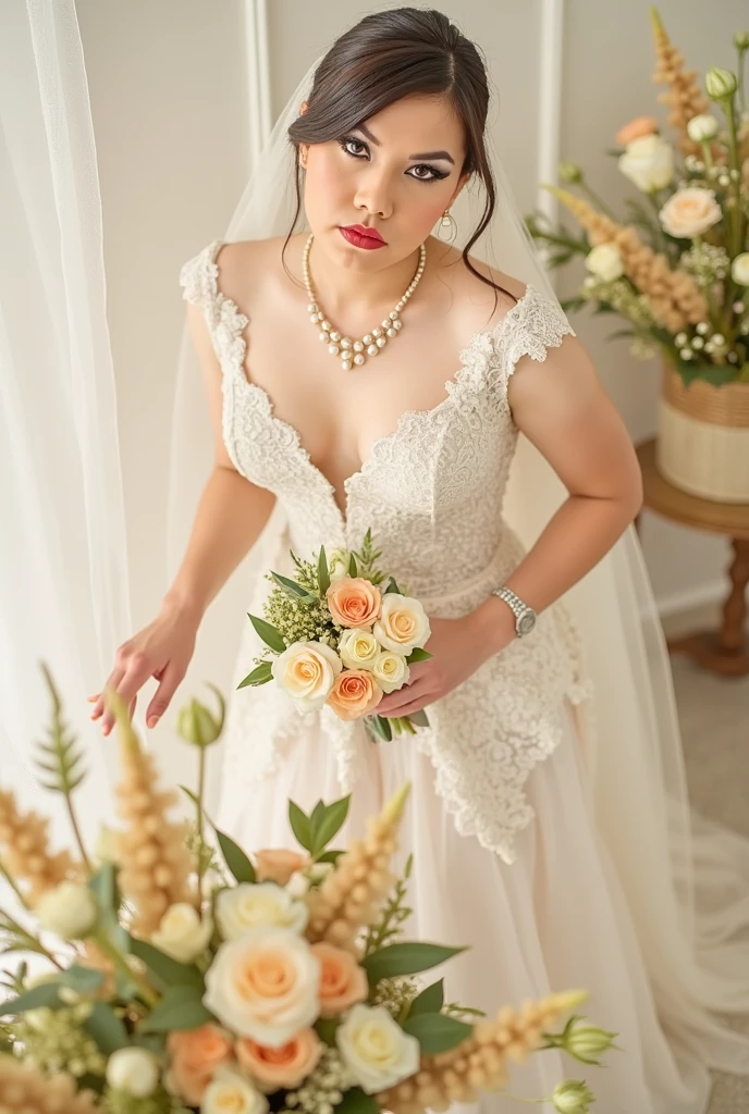 (((        Full body photograph         ,          soft lighting        ,                   sharp focus ,          detailed face of Jacqueline     ))),     of Jacqueline's extremely detailed face, cheerful and flirty face   , ((((   Beautiful woman in wedding dress    ))),   )), brown eyes,          seductive,            ((      smooth and shiny black hair         , make-up,          red lips)), (( Under the skirt)). sexy wedding dress
