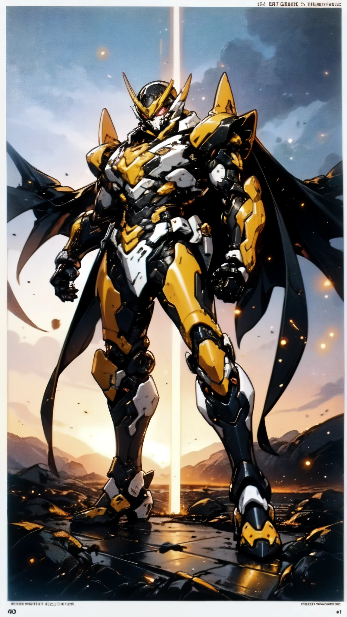 (masterpiece:1.5, best quality:1.5, extremely delicate:1.5), ((male:1.5)), a man wearing a full-face helmet, high-tech biomimetic armored combat suit, (a composite layered chest armor), the design balances heavy with agility, fully enclosed shoulder guards, matching arm and leg guards, a belt of gemstone, (the color scheme is primarily Red with Purple and Yellow accents, Organic Biotech, Concept Inspired by Vampire, glowing eyes, armor glows, huge cloak like devil wings), stand of a futuristic sci-fi city, this character embodies a finely crafted fantasy-style armored hero in anime style, exquisite and mature art style, metallic, high definition, highres, ultra-detailed, ultra-fine painting, professional, perfect body proportions, golden ratio, anatomically correct, symmetrical face, extremely detailed eyes and face, high quality eyes, creativity, RAW photo, UHD, 32k, Natural light, cinematic lighting, (masterpiece-anatomy-perfect:1.2)