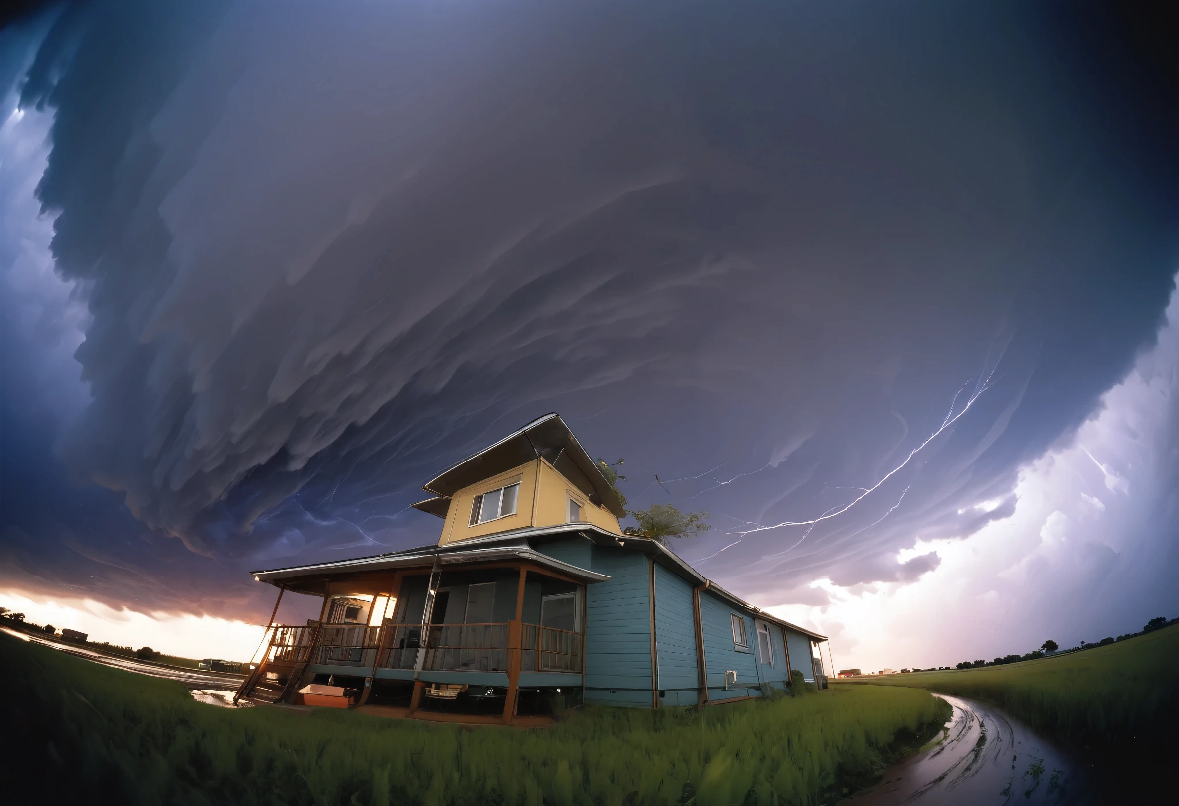 (Nikon F3, Nikkor 28mm  , ISO 50, F:3.2, shutter speed :1/1 0), velvia 50  , accurate focus , secure hold, Charming Blurring , RAW Photos, BRAKE Focus on tornado storm,  looked up at the sky , Daikon畑,  rotating dark cloud tornado ,  powerful storm motion,  Daikon being sucked in , \fisheye lens\, Multiple Exposure, Daikon