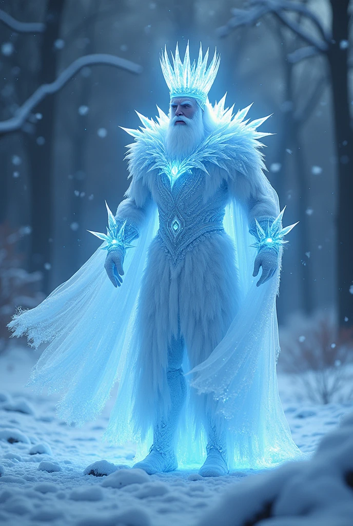 (good structure),high dynamic range,ultra high definition,8k,ice巨人,Giants, bare chest muscles, crystal, fur trim, luminescent, ice, Large chest muscles, male focus,A floating giant ice hockey ball,smokes,(ice蓝色皮肤:1.2),(frozen on body:1.5), alone, white hair