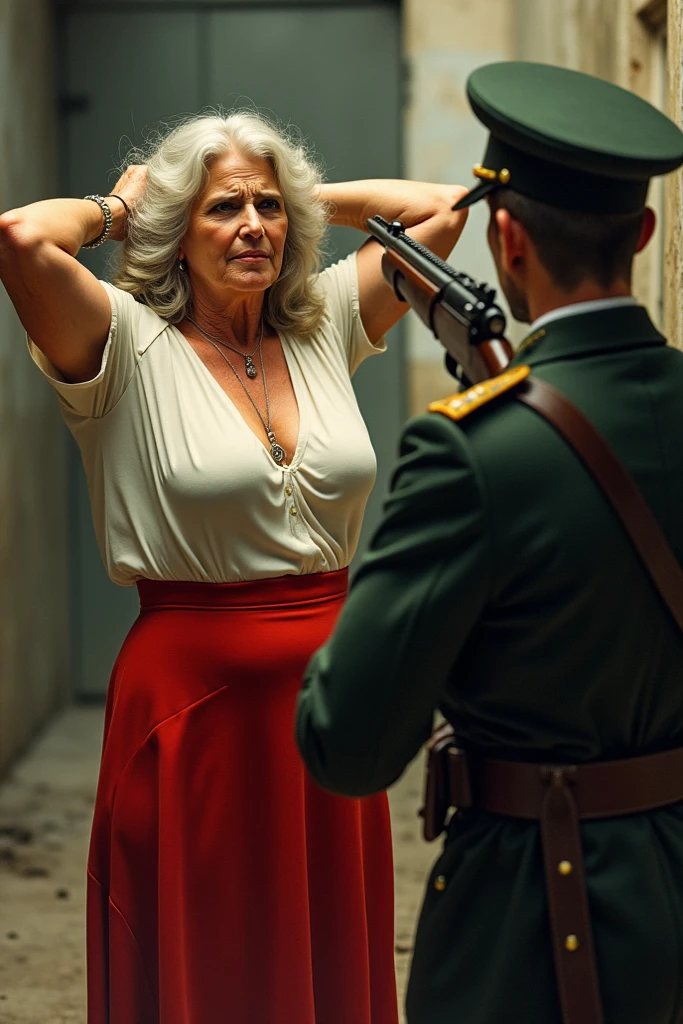 (masterpiece), best quality, extremely detailed face, ((old man in a green suit stands beside)) (((nude naked nude naked young girl wears a military hat and salutes))) and has chignon hair and has medium breast and nipple and vagina and earring and necklace and wristwatch, classroom setting, classroom, crowd of old men in black suits, crowd of old men in black suits, crowd of man in suit in the background, old man in suit in the background, American flag on the wall,