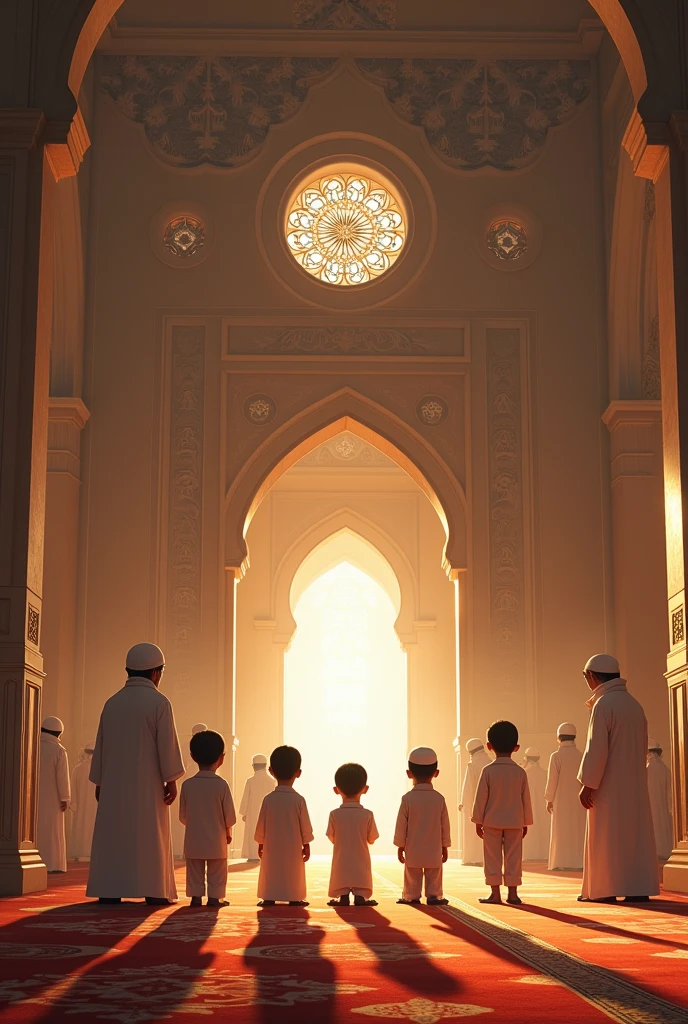 Muslim children praying in a mosque