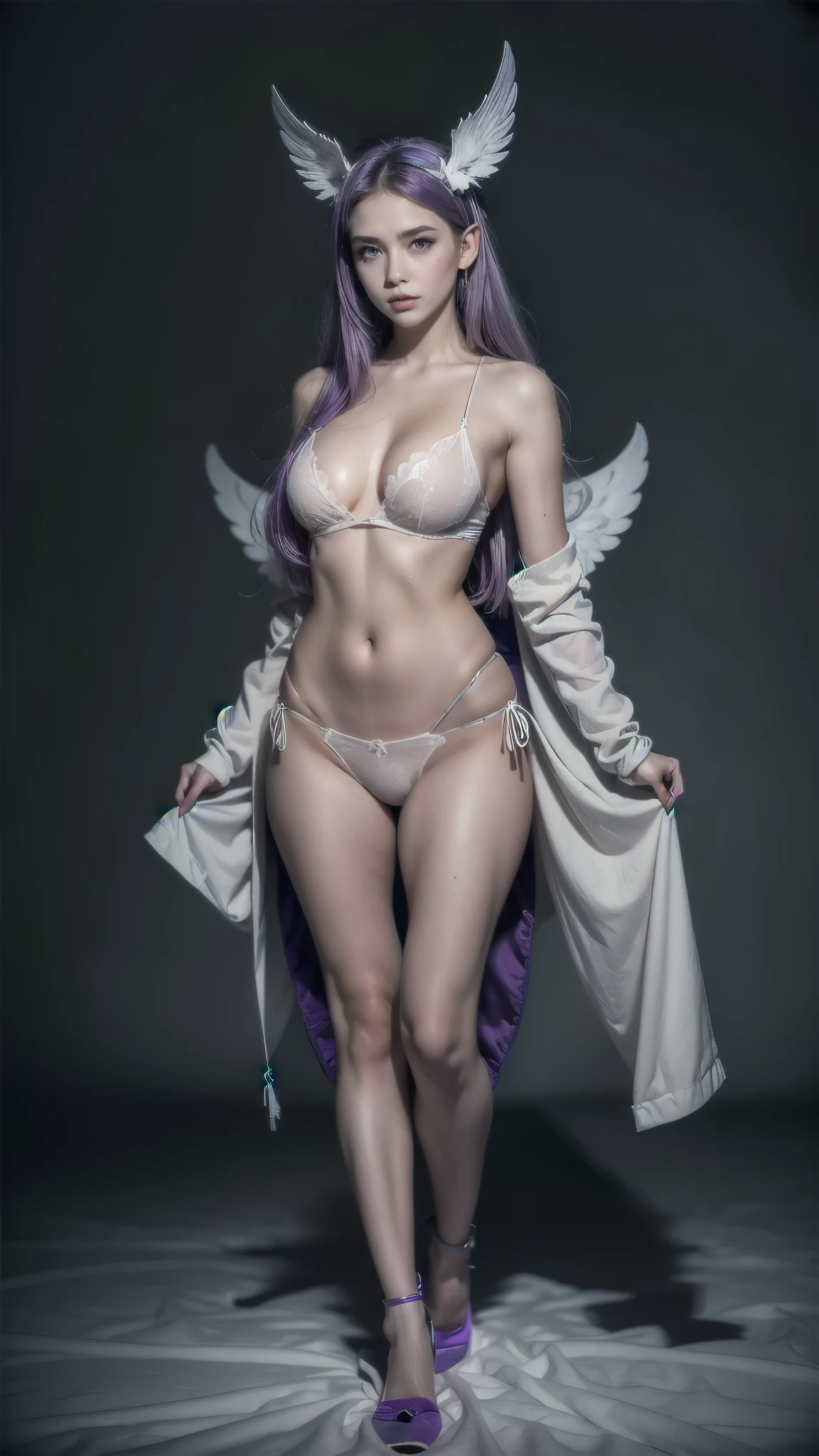   A cute BJD doll  ，  full body  composition， short detailed hair ，  Two-headed body  , wings on the back, elf ears, cloth texture  ，real hair, white hair, body proportions, (Chapped lips:1.4), (:1.2), shortening, black cuts, (eye contact),   , ultra  high resolution,  high resolution, detailed, Clean face,  (  face :1.5), (big purple eyes:1.2), ( ultra detailed eyes:1.4), (  High-resolution eyes  :1.1), (Ultra detailed skin texture:1.4), Persephone, Persephone, Persephone, (sfw:1.5),  ( full body :1.8), ( upper body:0.3), (hyper realistic:1.4), (realistic:1.3), ( best quality real skin texture), olhos detaileds, detailed face,     
