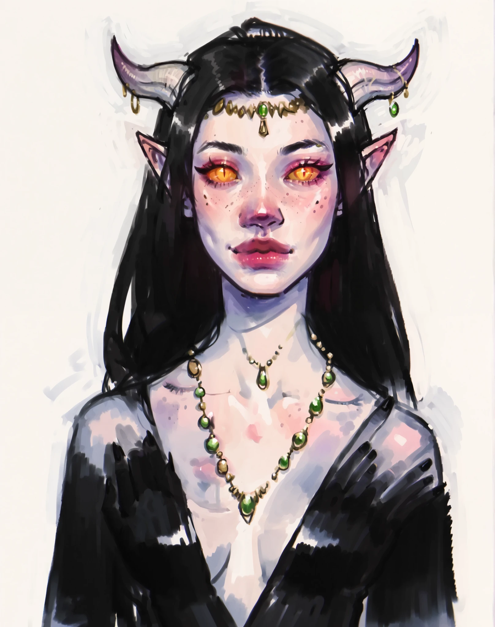 score_9, score_8_up, score_7_up, score_6_up, c0l0ursk3tch, sketch, 1girl, cute, Tiefling woman, shiny eyes, demonic, sexy, seductive, long elegant perfect Tiefling Horns, tiefling tail with jewelery, simple background, 8k, masterpiece:1.5, ultra finely detailed:1.5, perfect hands, freckles, half smile on her face, hear shapes around her head